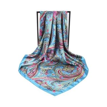 Imagem de Lenço Hijab De Seda Quadrado Para Mulheres, Xale Liso, Faixa De Cabeça