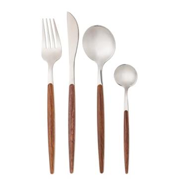 Imagem de LYOR - Faqueiro de Aço Inox com Cabo em Estampa de Madeira Organic 24 Peças - Jogos de Talheres - Mesa Posta - Utensílios de Cozinha, Enxoval, Casamento, Decoração