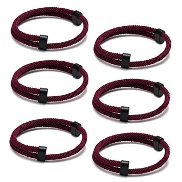 Imagem de Conjunto de pulseiras de corda trançada náutica - 6 peças de pulseira trançada ajustável, pulseira de corda marinha artesanal com nó de metal, pulseiras trançadas para homens e mulheres