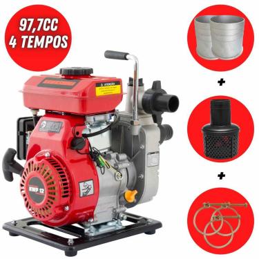 Imagem de Motobomba Kawashima À Gasolina KWP12 4 Tempos 2,4HP 97,7cc Robusta + Conexões de Saída e Filtro de Sucção
