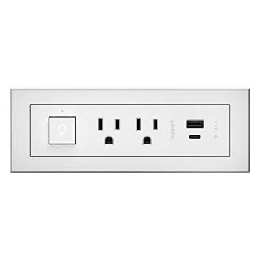 Imagem de Tira de energia por Wiremold, tira de energia com USB e interruptor, tira de energia embaixo da mesa, tira de energia montável, tomada de energia para móveis, 15 Amp, 2 tomadas, tipo A/C USB, branco, 6 pés
