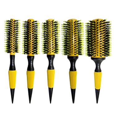 Imagem de 5 Escovas de Cabelos Redonda de Madeira com Cerdas Duplas Profissional