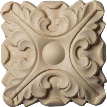 Imagem de Ekena Millwork ROS03X03ACMA Roseta quadrada Acanthus, 8,5 cm L x 8,5 cm A x 1,5 cm P, bordo