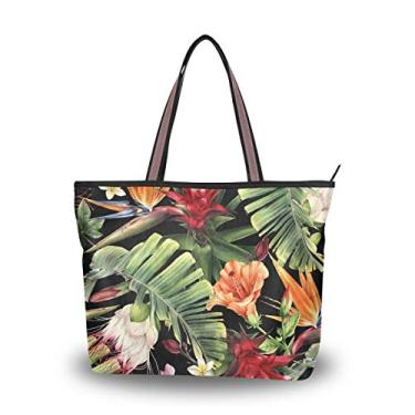 Imagem de Bolsa de ombro feminina My Daily com flores tropicais e aquarela, Multi, Large