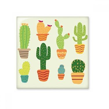 Imagem de Vaso de plantas com padrão de suculentas de cacto, azulejo de cerâmica brilhante decalque de pedra adornada de tijolos esmaltados