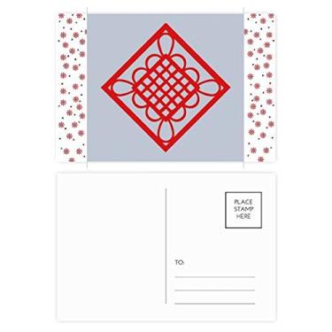 Imagem de Cartão postal vermelho diamante nó chinês corte de papel Natal flor celebração cartão postal Blessing