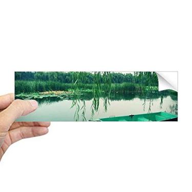 Imagem de DIYthinker Adesivo retangular de para-choque Willow Leaf Boat Lake Photography Notebook Janela Decalque