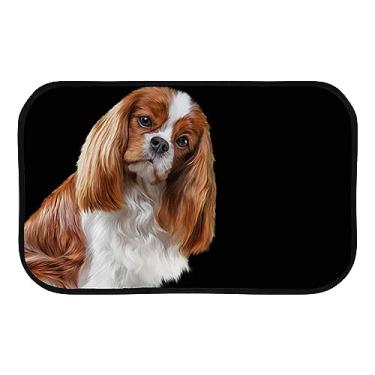 Imagem de My Daily Cavalier King Charles Spaniel Dog Tapete de porta interno preto 59,9 x 40 cm, tapete decorativo para cozinha, banheiro, leve, fino, capacho de entrada