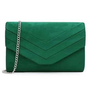 Imagem de Milisente Bolsa feminina para noite com envelope de camurça, bolsa de ombro transversal, bolsa clutch, Verde, Large