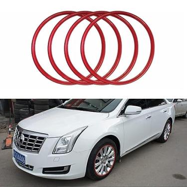 Imagem de Protetor de aro de roda de carro, 20 polegadas antiarranhões, anel de proteção de roda de liga de alumínio da Curb Rash para carros, caminhões, Tesla, vermelho conjunto de 4