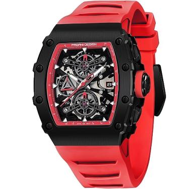 Imagem de PAGANI DESIGN PD-YS011 Relógio de pulso masculino de quartzo esqueleto YM92 Movt Relógio masculino com caixa de aço inoxidável de vidro safira à prova d'água (preto vermelho) (PD-YS011-SKKLA), Japonês