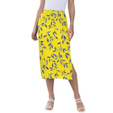 Imagem de Tropical Lemon Saia feminina midi verão saia feminina com fenda dupla saia de praia de cintura alta, Limão tropical, P
