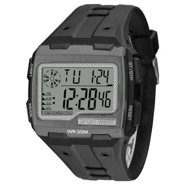 Imagem de ADSBIAOYE Relógio Digital Masculino Quadrado Esportivo com Cronógrafo, LED, Impermeável até 30m, Silicone Preto, Adulto