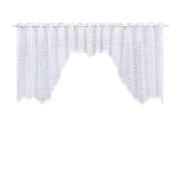 Imagem de Cortina Bando Renda Cascata Cozinha Floral Branca 2,95X1,00