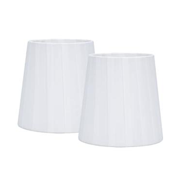 Imagem de LAMPWELL MIRA – Abajur pequeno de clipe para lustre de mesa luminária de parede, conjunto de 2, barril pequeno, 13 x 10 x 13 cm, fita de tecido, feito à mão, decorativo moderno, branco