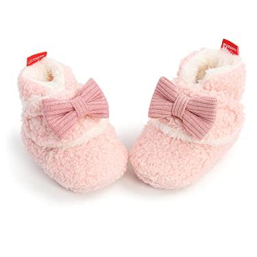 Imagem de GDSDYM Botas de bebê aconchegantes chinelos de lã macios com solas aderentes, meias de berço para recém-nascidos quentes de inverno, B04 Rosa, 0-6 Meses