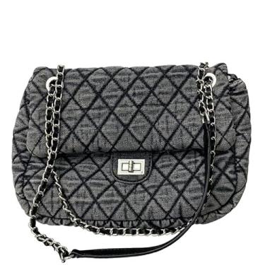 Imagem de Bolsa feminina cinza casual diamante xadrez jeans retrô moda um ombro, Médio