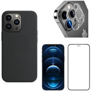 Imagem de Kit Capa Anti Impacto Aveludada + Película Cerâmica + Pel Câmera Para iPhone 11 12 13 Pro Max 14 (iPhone 12 Pro Max)