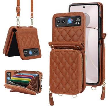 Imagem de NINKI Capa compatível com Moto Razr 2023 Ultra com suporte para cartão, alça transversal à prova de choque, capa para celular Moto Razr 40 Ultra carteira para Moto Razr 2023 Plus marrom, 50181