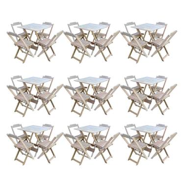 Imagem de Kit 9 Jogos de Mesa Dobravel com 4 Cadeiras de Madeira 70x70 para Restaurante e Bar - sem Pintura