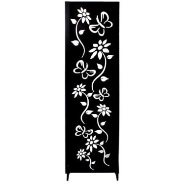 Imagem de 1 Biombo Pintado Divisoria Separador de Ambiente MDF Com Pés Preto ou Branco (Floral, Preto)