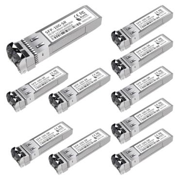 Imagem de Pacote com 10 módulos SFP+ LC 10G, transceptor Ethernet multimodo 10GBase-SR, MMF de 850 nm até 400 m – Compatível com Cisco, Meraki, Ubiquiti, Mikrotik, Netgear, HPE, TP-Link, Aruba e mais