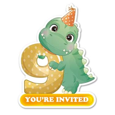 Imagem de Convites de festa de 9 anos fofos de dinossauro com envelopes, conjunto de 20 convites de dinossauro, nove formas de convites de festa infantil para aniversário de 9 anos, lembrancinhas de