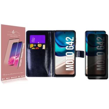 Imagem de Capa carteira + Película Privacidade Compativel Moto G42 XT2233 6.4 - 