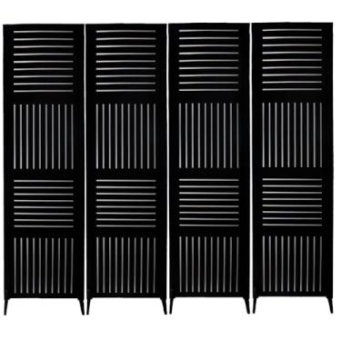 Imagem de 4 Biombo Pintado Divisoria Separador de Ambiente MDF Com Pés Preto ou Branco (Horizontal Vertical, Preto)