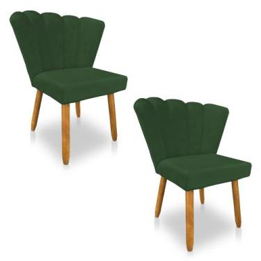 Imagem de Kit 02 Cadeiras Poltrona Flor Veludo Verde Pés Palito Castanho - Palla