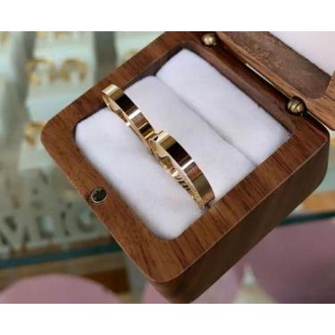 Imagem de Par Alianças Quadrada 3mm 3 Gramas Ouro 18k - Sheju Joias