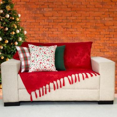 Imagem de Kit Manta Xale Sofá Natal com 3 capas de Almofadas 45x45 - MUMUDECOR, 