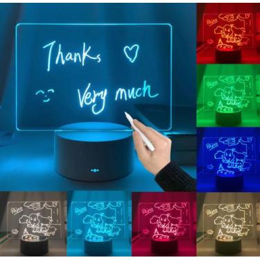 Imagem de Luminária 3d De Escrever Lousa abajur led rgb com controle Acrílico Ca