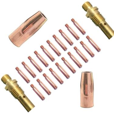 Imagem de Conjunto de 24 kits de pistola de soldagem com bico de ponta de 0,89 cm difusor para Lincoln Magnum 100L e Tweco Mini/#1: 20 pontas de contato 0,1 cm + 2 bocais de gás de 1,27 cm + 2 peças difusas de