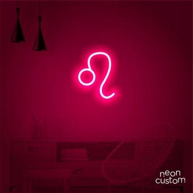Imagem de luminaria letreiro Neon Led Signo Leão 80x65 luminoso decoração p/ sel