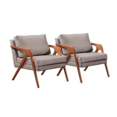 Imagem de Conjunto 2 Poltronas Mona Luxo Madeira Maciça - Linho - TH Decorações,