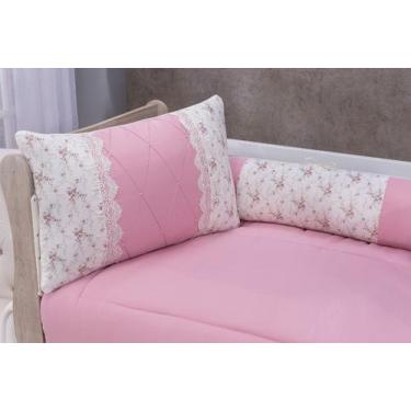 Imagem de Kit enxoval para berço microfibra - modelo meia trança glamour rosê - 