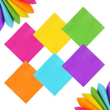 Imagem de Heliltd Guardanapos de coquetel coloridos arco-íris 120 guardanapos de papel de almoço para bebidas decoração de festa, 6 cores (roxo, amarelo, azul claro, vermelho rosa, verde, laranja)