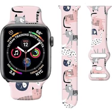 Imagem de wumswu Compatível com pulseira de relógio de 38 mm, 40 mm, 41 mm, 42 mm, 44 mm, 45 mm, 49 mm, para relógio SE séries 9, 8, 7, 6, 5, 4, 3, 2 e 1 Ultra(gatos coloridos engraçados)