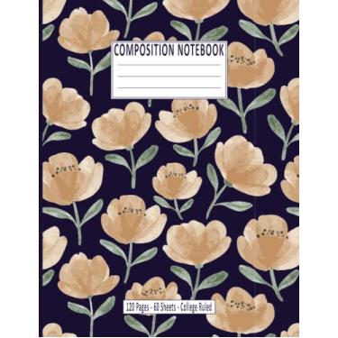 Imagem de Floral Notebook 8.5 x 11: Dashed Lines Paper Journal, Cute Pink Flowers Blue Background Composition Notebook College Ruled, Stylish Gift for Ladies, ... Drawing, Doodling or for office work