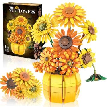Imagem de Flowers Building Set for Adults Teens, Van Gogh Art Botanical Collection for Woman Girls 14+, Sunflower Pot Bouquet Plant Kit Compatible with Lego, Home Decor Valentines Mother's Day - 1009PCS