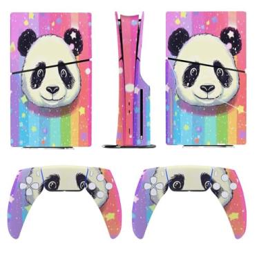 Imagem de Buyidec Adesivo para PS5 Slim Disc Cute Panda Rainbow Stripe Skin Console Controlador Acessórios Capas Anime Vinil Capa Adesivo Conjunto Completo para Playstation5 Slim Disk Edition