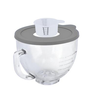 Imagem de Kltchonald Tigela de vidro com suporte inclinado, 5 QT, compatível com a série Kitchenaid Artisan&Classic, tigela de vidro com tampa, tampa da tigela misturadora para evitar derramamento de