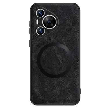 Imagem de HAO RIYLN Capa de couro para Huawei Pura 70 Ultra/70 Pro+/70 pro/70, capa de telefone antiimpressões digitais, proteção à prova de choque, capa de negócios ultrafina, preta, 70 Ultra