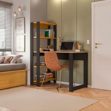 Imagem de Mesa Escrivaninha com Estante e 4 Prateleiras Licce Freijó /Preto