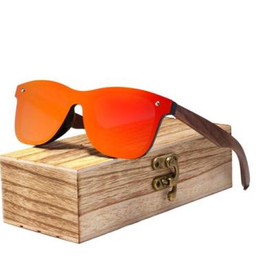 Imagem de Óculos artesanal madeira natural Kingseven proteção uv400 , Laranja