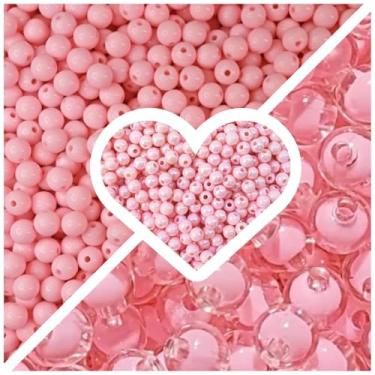 Imagem de Kit Trio Pérolas 6mm E 8mm com 300 pçs + Fio Silicone Miçanga Missanga Pulseira Colar Artesanato (Rosa Claro)