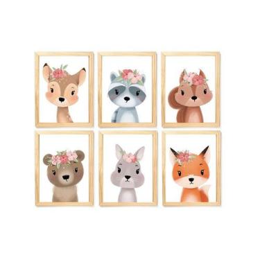 Imagem de kit quadro safari infantil decoração enxoval quarto  menina criança be