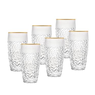 Imagem de Barski - Vidro de qualidade europeia - Cristal - Conjunto de 6 - Highball - Copos Hiball - 473 ml - Design de gota de chuva com borda fosca e borda dourada no copo - Os óculos são feitos na Europa