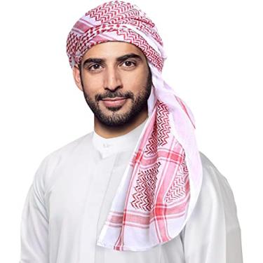 Imagem de HOMELEX Cachecol militar Shemagh Tactical Desert Keffiyeh Lenço de cabeça e pescoço branco envoltório árabe (vermelho e branco sem faixa de cabeça)